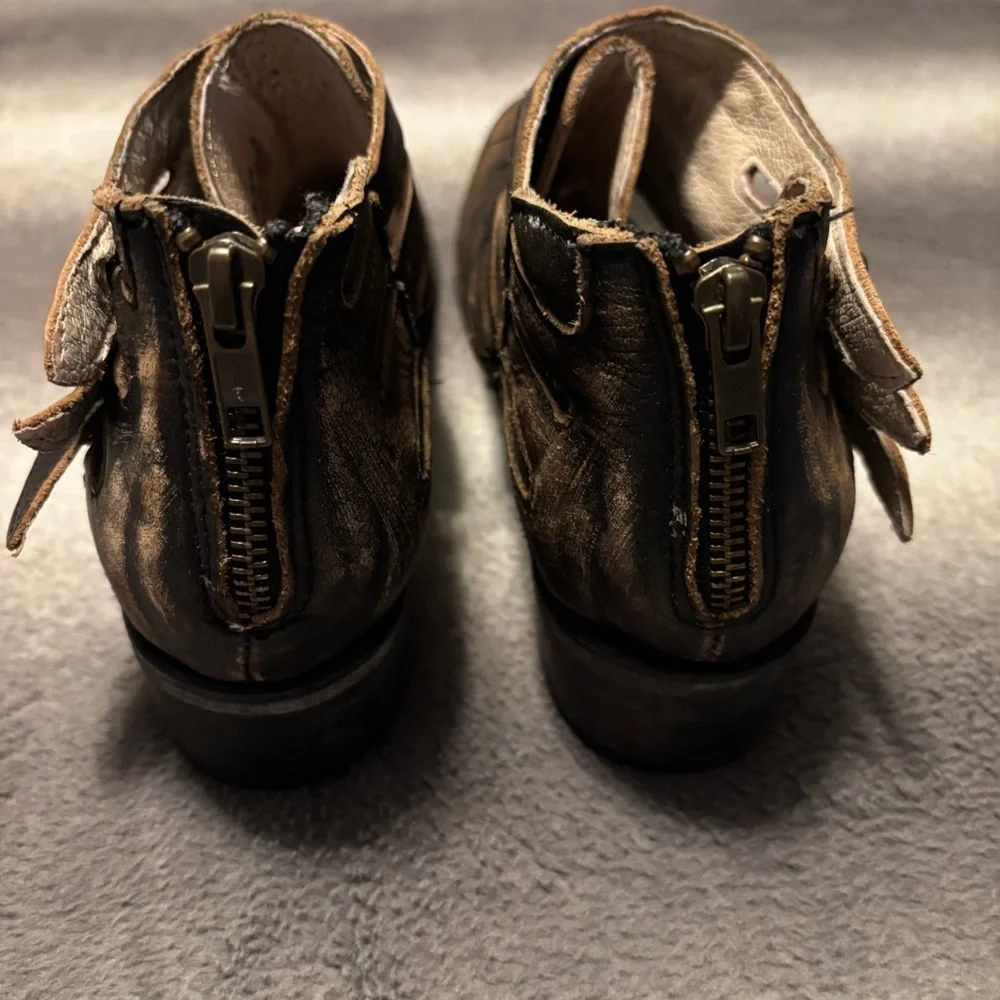 Freebird by Steven Slay Brown Distressed Leather Strap Ankle Booties 8
